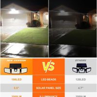 INCX Solar Lights Outdoor Waterproof, 3000 LM 156 LED Motion Sensor Outdoor Lights, 3 Heads Solar Powered Security Flood Light Motion Detected Spotlight for Patio Garage Yard Entryways, 2 Pack Black - Image 6