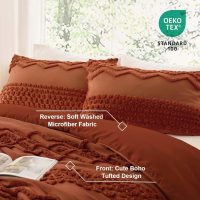 Luxudecor Terracotta Boho Tufted Comforter Set King Size 3 Pieces Boho Shabby Chic Comforter Farmhouse Embroidery Bedding Set Soft Comforter for All Seasons (Terracotta, 104''x90'') - Image 5