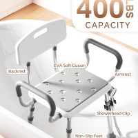 Shower Chair for Inside Shower with Arms and Back, Height Adjustable Shower Chair for Elderly and Disabled with Enhanced Non-Slip Feet, 400 lbs Heavy Duty Shower Seat for Seniors - Image 2