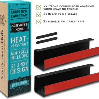 No-Screw Under Desk Cable Management Tray - Self-Adhesive Installation, Cord Management, Cable Tray, Under Desk Wire Organizer - Black Set of 2 - Image 5