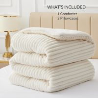 BEDELITE Fleece Queen Comforter Set -Super Soft & Warm Fluffy Cream White Bedding, Luxury Fuzzy Heavy Bed Set for Winter with 2 Pillow Cases - Image 7