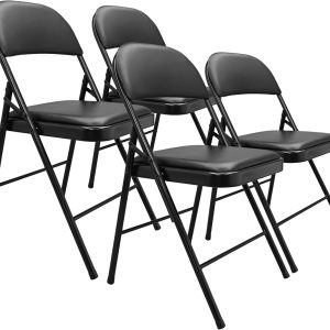 Amazon Basics Comfortable Vinyl-Padded Metal Steel Folding Chairs, Black, 4-Pack
