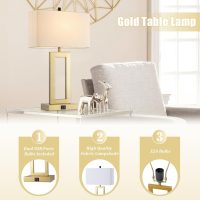 Gold Table Lamps Set of 2 with Dual USB Ports,3-Way Dimmable Touch Control Bedside Lamps,22inch Tall Modern Bedroom Table Lamp for Living Room,Nightstand LED Bulbs Included - Image 5