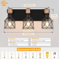FadimiKoo 3-Light Farmhouse Vanity Light for Bathroom, Wood Bathroom Light Fixtures Over Mirror, Industrial Black Vanity Light with Metal Lampshade for Bedroom Hallway Living Room - Image 2