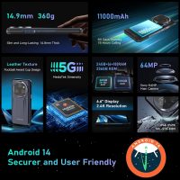 OUKITEL WP39 Rugged Phone 5G, 24GB+256GB Cell Phone, 6.6" FHD+ Android 14 Phones, 11000mAh Battery Rugged Smartphone Unlocked, 64MP Camera, 15MM Ultra Thin/Dimensity 6100+/Dual SIM/T-Mobile - Image 8