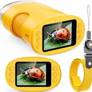 Kids Microscope Handheld, Digital Microscope for Kids with 2" Screen, Pocket Microscope Magnifying Glass for Kids, Portable STEM Toys for Age 5-7 8-13, Photo & Video Edu Gift USB Rechargeable – Orange