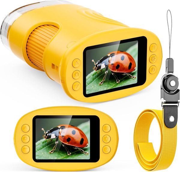 Kids Microscope Handheld, Digital Microscope for Kids with 2" Screen, Pocket Microscope Magnifying Glass for Kids, Portable STEM Toys for Age 5-7 8-13, Photo & Video Edu Gift USB Rechargeable – Orange