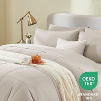 CozyLux Queen Comforter Set Beige, 7 Pieces Bed in a Bag, Beige Comforter Queen Size, All Season Bedding Sets with Stitch Quilted Comforter, Flat Sheet, Fitted Sheet, Pillowcases - Image 3
