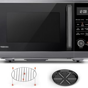 TOSHIBA Combo 8-in-1 Countertop Microwave Oven, with Convection, Broil, Odor Removal Mode, 12.4" Position Memory Turntable, Child-Lock, Black Stainless Steel, ML2-EC10SA(BS) A, Air Fryer-1.0 Cu.Ft