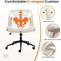 Sweetcrispy Criss Cross Chair Legged, Armless Office Desk Chair with Wheels, Swivel Vanity Height Adjustable Wide Seat Computer Task Seating - Fabric Beige - Image 4