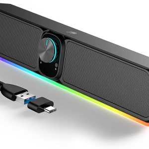 Computer Speakers - Wired USB Powered Bluetooth Computer Sound Bar with RGB & Volume Knob, HiFi Stereo Portable Gaming Sound Bar Speaker for Desktop Monitor, PC, Laptop, Tablets, Mac Air/Pro