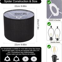 Small Lamp Shade, Black Drum Lampshade 8.7''Top X 8.7'' Bottom X 7.9'' High, Replacement Lamp Shade Natural Linen Hand Crafted for Table Lamps Floor Lamps Chandelier Lamp, Easy Assembly Required - Image 4