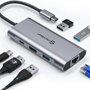 UtechSmart USB C Hub, USB C Ethernet Multiport Adapter, 6 In 1 USB C to HDMI Dock Compatible for Macbook Pro/Air, Chromebook, Dell XPS, HP and Type C Devices (Gigabit Ethernet 100W PD 4K HDMI USB 3.0)