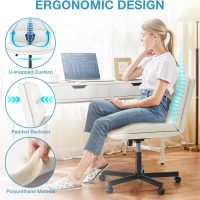 YOMT Comfortable Armless Office Desk Chair with Thickened Double Cushion, Mid-Back Ergonomic PU Leather Cross Legged Wide Chair on Wheels, Adjustable Swivel Computer Task Chairs for Home,Make Up,Study - Image 5