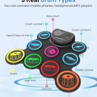 Electronic Drum Set, 9-Drum Practice Pad with Headphone Jack, Roll-up Drum Kit Machine with Built-in Speaker Drum Pedals and Sticks 10 Hours Playtime, Great Christmas for Kids - Image 2