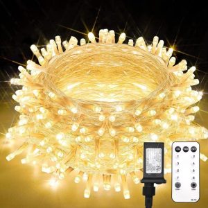 suddus Indoor String Lights with Remote, Warm White Christmas Lights Plug in with Timer, 33ft 100 LED Twinkle Fairy Lights for Bedroom Xmas Tree Wreath Patio Garden Party Spring Outdoor Decorations