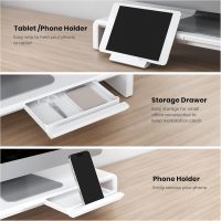 Monitor Stand Riser, Klearlook Foldable, Height Adjustable Computer Stand, Desk Shelf Riser with Storage Drawer &Tablet Phone Stand for Desktop, Laptop (White) - Image 5
