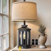 23.75" Retro Farmhouse Black Table Lamp for Living Room Bedroom Nightstand Single Pack Touch Control Bedside Nightlight Vintage Modern Lamp with USB C+A Ports and 2 Light Sources - Image 2