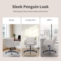 Wide Criss Cross Chair with 5-Gear Adjustable Armrests & Wheels, Leather Vanity Chair, Comfy Swivel Height Adjustable Desk Chair for Home Office, Make Up, Living Room and Bed Room (Beige) - Image 6