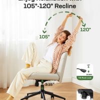 Marsail Criss Cross Chair with Wheels: PU Leather Cross Legged Office Chair Wide Armless Desk Chair Swivel Height Adjustable Vanity Chair for Make Up,Small Space,Bed Room(Beige) - Image 7