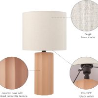 Globe Electric 61000062 20" Ribbed Ceramic Table Lamp, Matte Terracotta Finish, White Linen Shade, On/Off Rotary Switch on Socket, for Living Room, Bedroom, Office, Home Décor - Image 5
