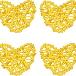 8Pcs Heart Shaped Rattan Ball Vase Filler Natural Rattan for Valentine's Day Decoration Wedding Home Decoration Yellow 2 in