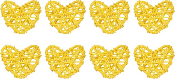 8Pcs Heart Shaped Rattan Ball Vase Filler Natural Rattan for Valentine's Day Decoration Wedding Home Decoration Yellow 2 in