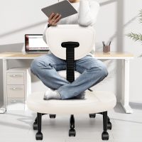 Primy Criss Cross Office Chair - ADHD Cross Legged Chair with Wheels - Adjustable Height Ergonomic Kneeling Desk Chairs for Meditation Yoga Home Office with Backrest, 360°Rotating Footrest -White - Image 8