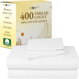 California Design Den Queen Sheet Set - Soft 400 Thread Count Sateen, Natural 100% Cotton Sheets, Deep Pockets with All Around Elastic for a Snug Fit, Cool & Durable Bedding Set - Antique White
