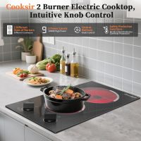 2 Burner Electric Cooktop - 110v Countertop and Built-in Electric Stove 2000W, 12 Inch Ceramic Stove with Residual Heat Indicator, Over-Temperature Protection, Knob Control, 110-120V Plug in - Image 2
