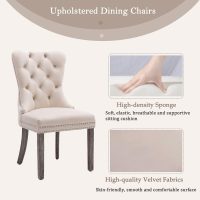 KCC Velvet Dining Chairs Set of 4, Upholstered High-end Tufted Dining Room Chair with Nailhead Back Ring Pull Trim Solid Wood Legs, Nikki Collection Modern Style for Kitchen, Beige - Image 4