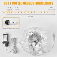 Minetom Globe String Lights - Plug in 33 ft 100 LED Crystal Globe Fairy Lights with 8 Lighting Modes and Remote for Patio Yard Porch Garden Pool Tent Beach Bedroom Wedding Party Decor, Warm White - Image 7