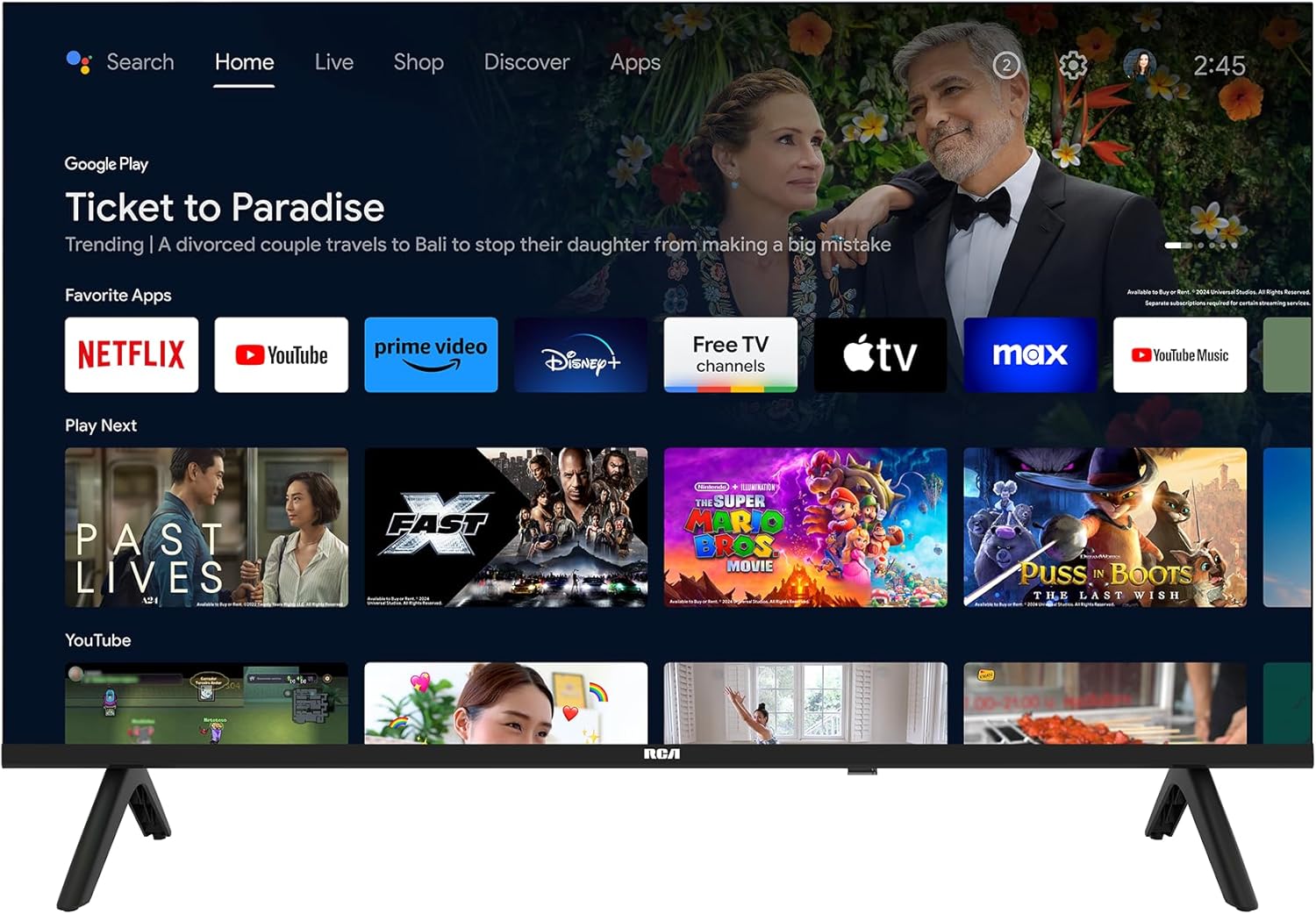 RCA 32-Inch HD Smart Google TV, Frameless LED Display with HDR10, Wi-Fi and Bluetooth, Google Assistant Built-in, Compatible with Alexa