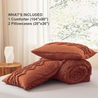 Luxudecor Terracotta Boho Tufted Comforter Set King Size 3 Pieces Boho Shabby Chic Comforter Farmhouse Embroidery Bedding Set Soft Comforter for All Seasons (Terracotta, 104''x90'') - Image 7