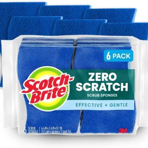 Scotch-Brite Zero Scratch Scrub Sponge, 6 Kitchen Sponges for Cleaning Around the Home, Bathroom & More, Scratch-free Dish Scrubber, Multi-surface Safe, Best for Nonstick Pots and Pans