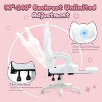 Dowinx Gaming Chair Cute with Cat Ears and Massage Lumbar Support, Ergonomic Computer Chair for Girl with Footrest and Headrest, Comfortable Reclining Game Chair 290lbs for Adult, Teen, White - Image 6