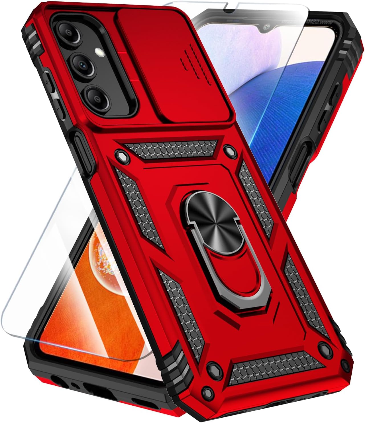 SunStory Phone Case Compatible with Samsung Galaxy A16 5G Case with HD Screen Protector & Slide Camera Cover & Kickstand, [Military-Grade] Phone Case for Samsung A16 Phone (Red)