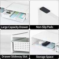 Dual Monitor Stand Riser with Drawer, Desk Organizer and Accessories, Metal Laptop Stand for Desk, Workspace Desktop Stand for Computer, Laptop, TV and More (White) - Image 6