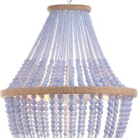 SAFAVIEH Lighting Collection Lush Kristi Boho Farmhouse Blue 17-inch Diameter 3-light Beaded Adjustable Hanging Pendant Light Fixture with Tassel (LED Bulbs Included) - Image 2