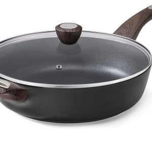 SENSARTE Nonstick Frying Pan Skillet with Lid, 12 Inch Large Deep Frying Pan, 5 Qt Non Stick Saute Pan with Cover, Induction Pan, Healthy Non Toxic Cooking Pan with Helper Handle, PFOA PFOS Free