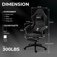Dowinx Gaming Chair Breathable Fabric Game Chair with Gel Pad and Storage Bag, Comfortable Gamer Chair with Pocket Spring Cushion, Ergonomic Computer Chair with Footrest, Black - Image 3