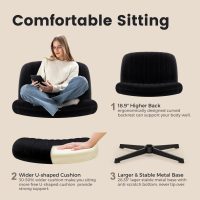 Criss Cross Chair, Velvet Cross Legged Office Chair no Wheels, Armless Wide Seat Desk Chair with Adjustable Height for Home, Vanity, Bedroom (Black) - Image 4