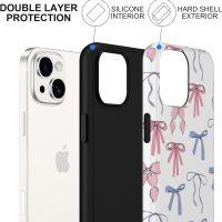 Cute Bow Phone Case for iPhone 13 / iPhone 14 Case 6.1", Aesthetic Coquette Ribbon Bowknot Pattern Print Design 2-in-1 Matte Phone Cover Shockproof Soft TPU Hard PC Protection Girls Women Funda - Image 3