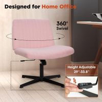 Criss Cross Chair, Armless Cross Legged Office Chair, Comfortable Vanity Chair with Back, Fabric Adjustable Wide Swivel Criss Cross Desk Chair for Home Office, Pink - Image 4