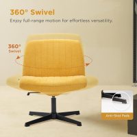 Nouhaus Criss Cross Chair,Armless Cross Legged Office Chair No Wheels, Hight Adjustable Wide Seat Swivel Vanity Home Computer Task Desk Chair (Yellow) - Image 5
