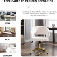 Nrizc Velvet Office Desk Chair, Upholstered Home Office Desk Chairs with Adjustable Swivel Wheels, Ergonomic Office Chair for Living Room, Bedroom, Office, Vanity Study (Beige) - Image 8