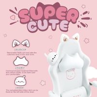 Dowinx Gaming Chair Cute with Cat Ears and Massage Lumbar Support, Ergonomic Computer Chair for Girl with Footrest and Headrest, Comfortable Reclining Game Chair 290lbs for Adult, Teen, White - Image 3
