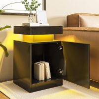 oneinmil Nightstand Set of 2 with LED Lights,Night Stand with Storage Cabinet for Bedroom,Bedside Table with LED, Black - Image 4