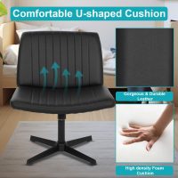 BestOffice Criss Cross Chair Comfy Armless Cross Legged Office Chair No Wheels Desk Chair Wide Adjustable Swivel Computer Task Vanity Chair for Reading, Computer Gaming, Home Office, Vanity, Black - Image 6