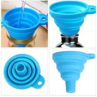 Collapsible Rubber Funnel for Kitchen Use, Food-Grade Foldable Funnel for Liquid and Powder Transfer, Compact and Portable Design, Blue - Image 3